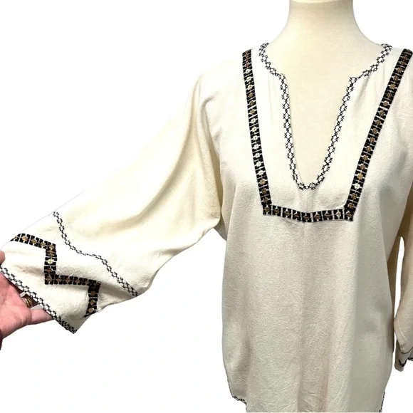 Ulla Johnson Silk Cream Embroidered Split Neck Peasant Top Women’s 8 - Picture 3 of 10